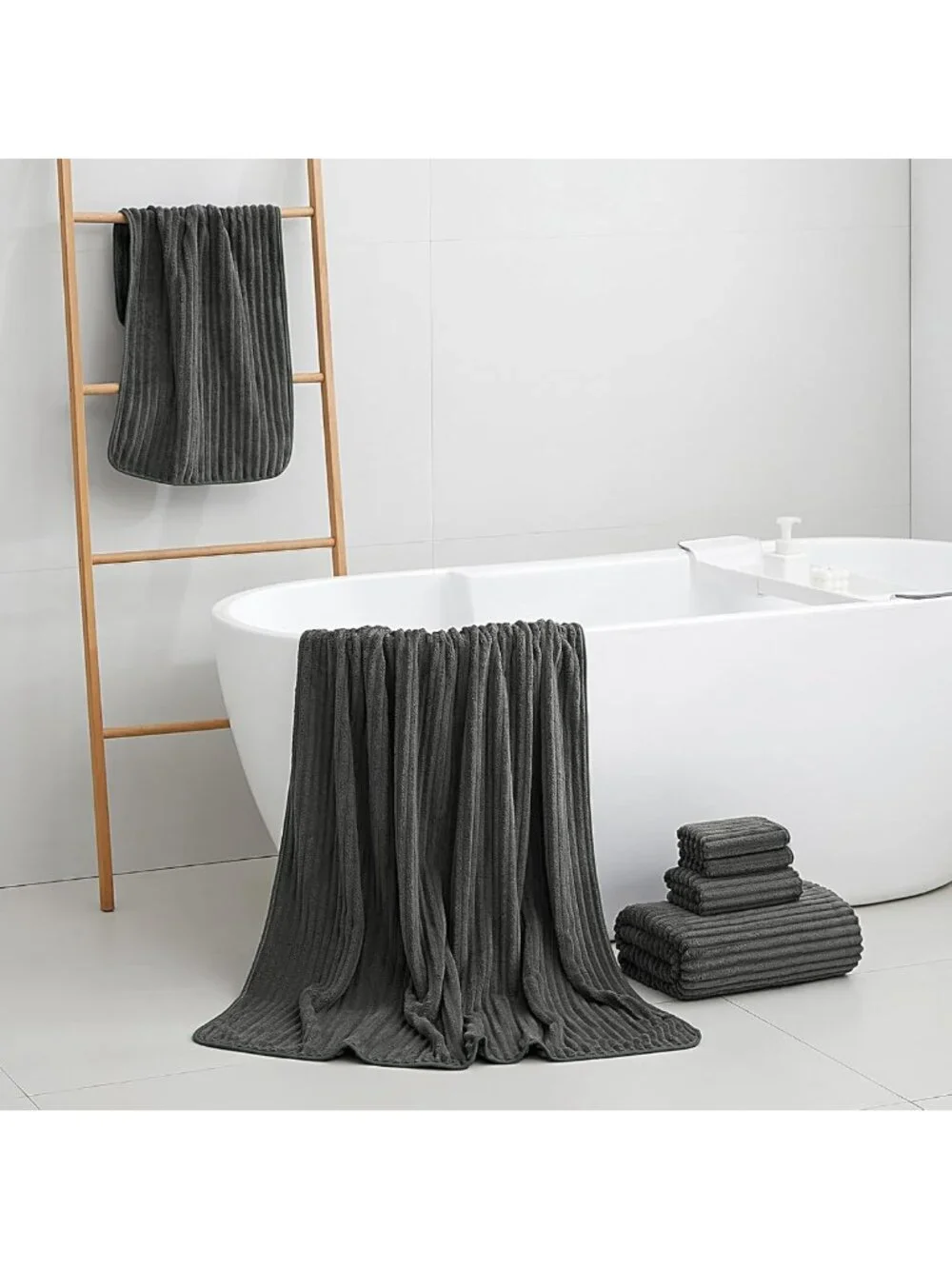 Oversized 6 PC Bath Towel Set - Soft Charcoal Gray 40